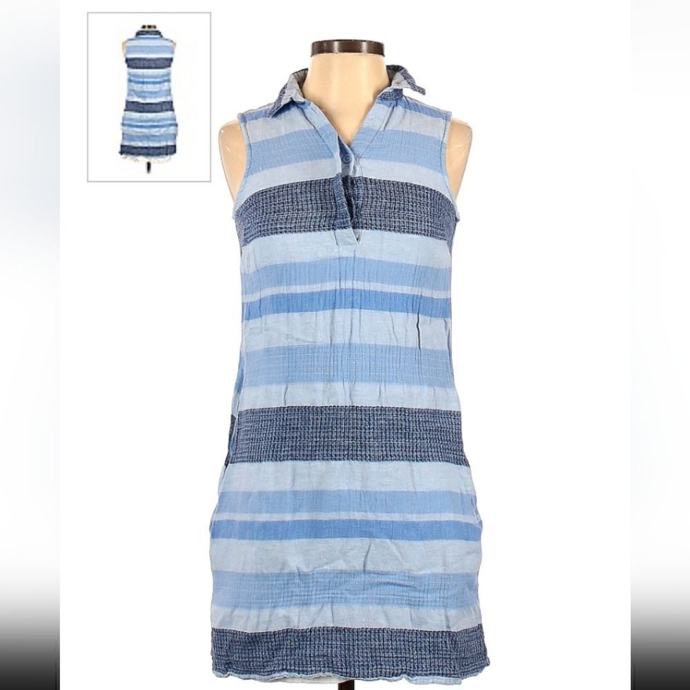 Beach Lunch Lounge Linen Striped Sleeveless Dress XSMALL